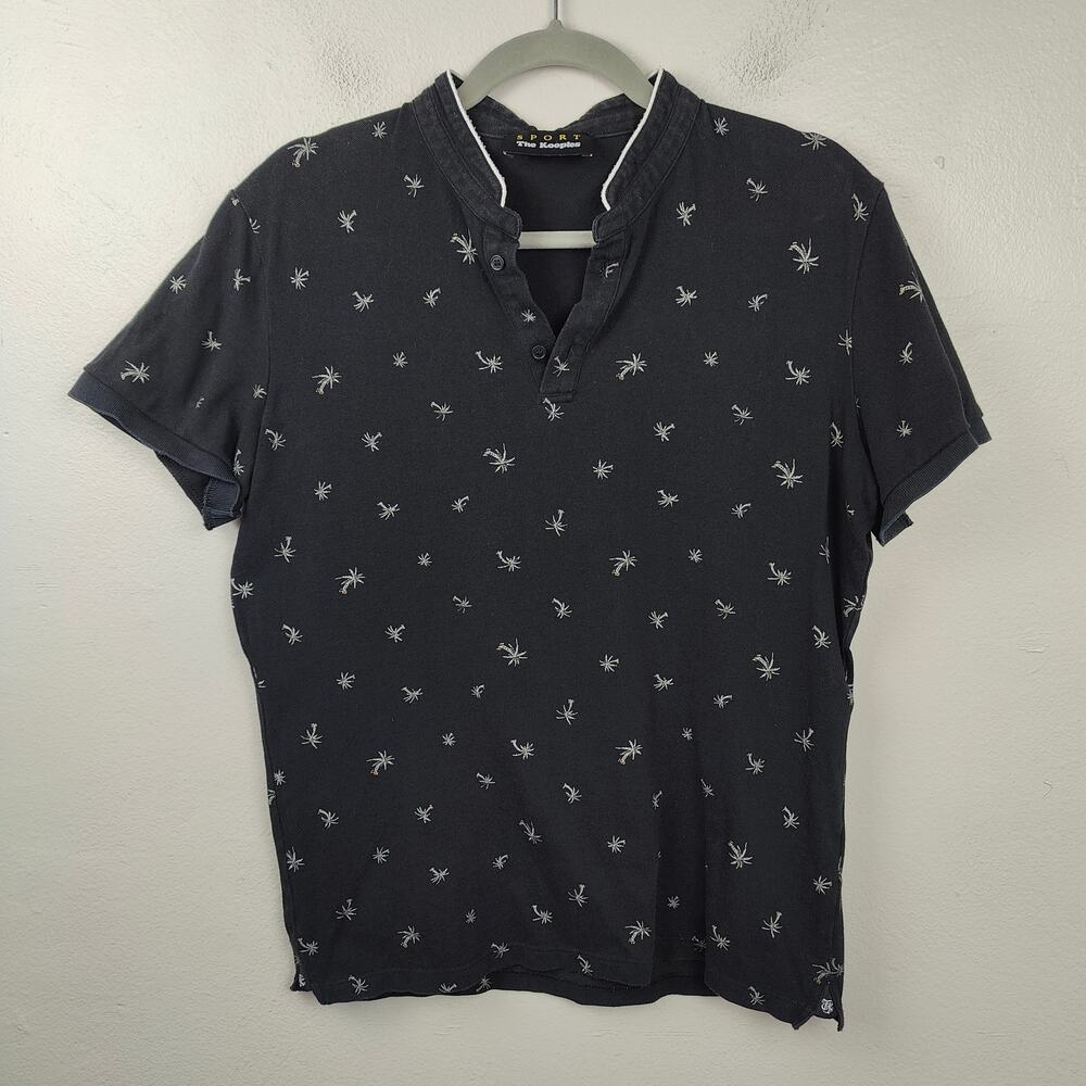The Kooples Sport Mandarin Collar Polo Shirt Medium Black‎ Palm Tree Embroidered